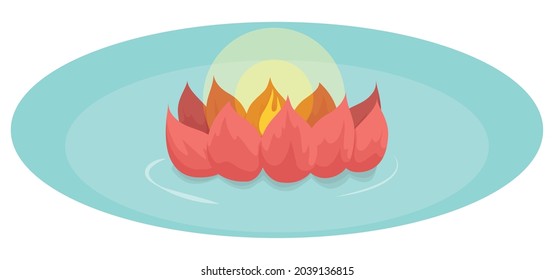 Round circle like water and floating lotus flower lantern with lighted candle.