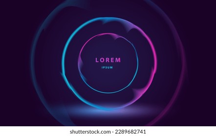 Round circle liquid glowing abstract background. Neon explosion splash surface ring shapes design. Modern cyber light data technology and science vector.