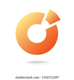 Round circle logo abstract orange color with piece element as finance chart or pie diagram logotype template design vector symbol, concept of geometric statistics data icon, modern sphere