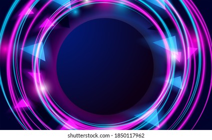 round circle with neon line pink and cyan color and bright glowing effect for nightlife background