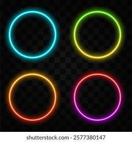 Round circle picture frame with different shades of neon tone tone graphic on isolated dark background. Light moving to overlay element. 3D illustration rendering. Empty space in between.