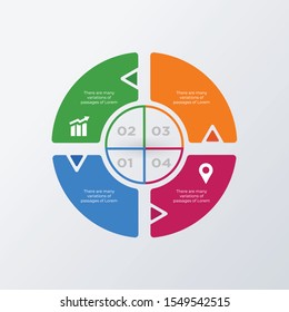Round circle statistical infographic template design. Business concept infograph with 4 options, steps or processes. Vector visualization can be used for workflow layout, diagram, annual report, web