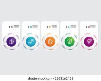 round circle steps timeline infographic element report background with business line icon 5 steps for any business-related presentation or publication vector illustration