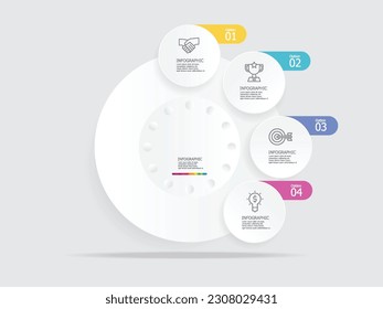 round circle timeline infographic element report background with business line icon 4 steps for any business-related presentation or publication vector illustration