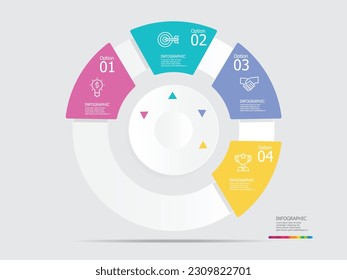 round circle timeline infographic element report background with business line icon 4 steps for any business-related presentation or publication vector illustration