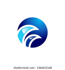 round circle wave logo, abstract elements blue sphere water wind symbol icon concept, round blue curl waves vector design illustration