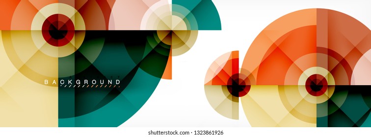 Círculos redondos e triângulos fundo abstrato, ilustração vetorial