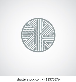Round circuit board with electronic components of technology device. Computer motherboard cybernetic vector abstraction.