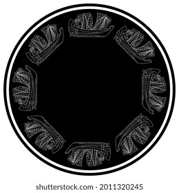 Marco circular circular blanco y negro o fondo con vasijas de vela antiguas.