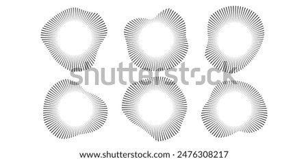 Round circular icons set. Sound waves. Symbols of voice. Ring pattern. Abstract badge radio and volume badge. Vector illustration on white background