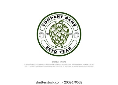 Round Circular Vintage Retro Hop Hops Craft Beer Brewing Brewery Label Logo Design Vector