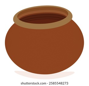 Round clay pot illustration with earthy tones for pottery, decor, and cooking