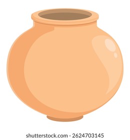 Round clay pot standing on white background illustration