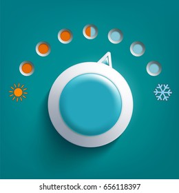 Round climate control regulator. Switch toggle hot and cold temperatures. Stock vector illustration.