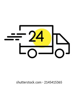 Round the clock 24 hour shipment and delivery from online store. Pixel perfect, editable stroke line art icon