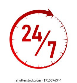 Round the clock, 24/7 service icon, monochrome style. Vector illustration