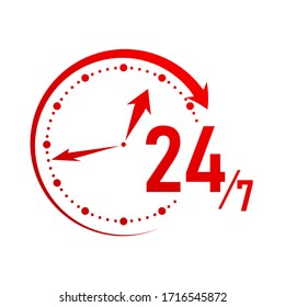 Round the clock, 24/7 service icon, monochrome style. Vector illustration