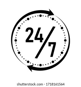 Round the clock, 24/7 service icon, monochrome style. Vector illustration