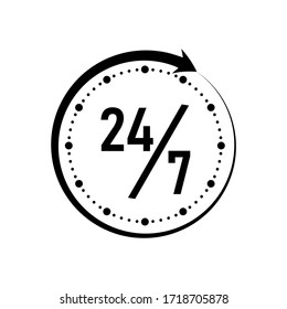 Round the clock, 24/7 service icon, monochrome style. Vector illustration