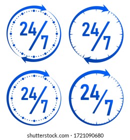 Round the clock, 24/7 service icon, monochrome style. Vector illustration
