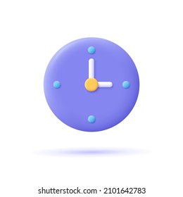 Round clock. 3d vector icon. Cartoon minimal style. Time-keeping , measurement of time, time management and deadline concept.