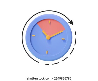 Round clock with arrow. Time keeping , measurement of time, time management and deadline, working hours concept. 3d vector icon. Cartoon minimal style. Lack of time concept. Express, urgent shipping