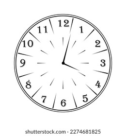 A round clock with a dial and hands. Transparent background