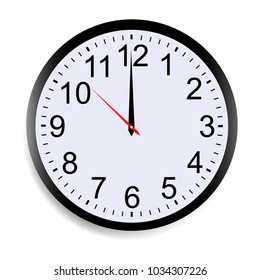 Round clock face showing twelve o'clock isolated on white background. Vector illustration