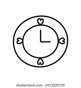 Reloj redondo con corazón. Un reloj lindo. Marcar con corazones. Elemento de diseño para el Día de San Valentín. Ilustración vectorial en estilo Doodle