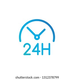 round the clock icon. 24 hours working. Linear style. Vector illustration isolated on white background.