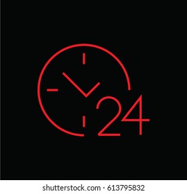 round the clock icon. 24 hours working. Dollar. Linear style. Isolated vector.