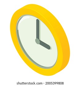 Round Clock Icon Isometric Vector. Yellow Wall Clock. Time Concept