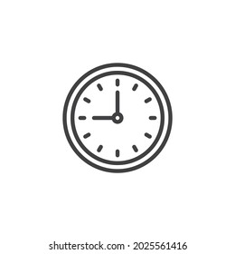 Round clock line icon. linear style sign for mobile concept and web design. Wall clock outline vector icon. Symbol, logo illustration. Vector graphics