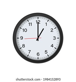 Round Clock Mockup Isolated on White Background, 1 O'clock. Vector Illustration