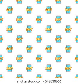 Round the clock phone support pattern. Cartoon illustration of round the clock phone support vector pattern for web
