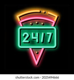 Round Clock Pizza neon light sign vector. Glowing bright icon Round Clock Pizza isometric sign. transparent symbol illustration