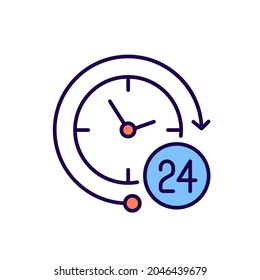 Round the clock RBG color icon. Thin line vector illustration.