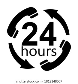 Round the clock service support working, vector black icon handset arrows 24 hours a day, round clock support service