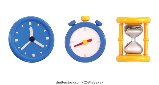 Round clock with stopwatch icon 3d render concept of clock icon vector illustration 