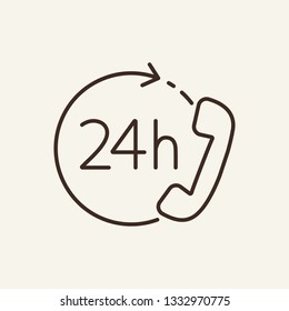 Round the clock support line icon. Telephone, arrow, cycle, twenty four hours. Customer service concept. Can be used for topics like hotline, helpline, call center