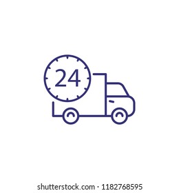 Round the clock transportation line icon. Truck and clock. Delivery concept. Can be used for topics like customer service, online store, business, logistics