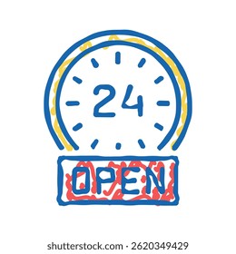 Vector del bosquejo del icono del doodle del motel del trabajo del reloj redondo Muestra del motel del trabajo del reloj redondo