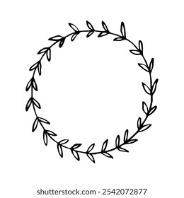 round closed frame covered with double leaves along the entire length - hand drawn line art. plant frame
