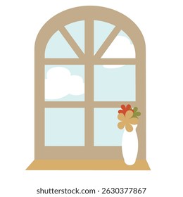 Round Closed Window with Flower Vase Inside