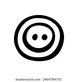 Round Clothing Button. Black and white Icon. Hand drawn vector illustration on white background.