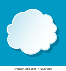 Round cloud icon on blue background. Weather symbol