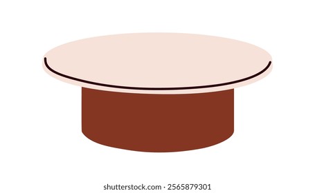 Round coffee table in modern Scandinavian style. Circle top on wide wood cylinder base in trendy home design. Stylish wooden furniture. Flat vector illustration isolated on white background