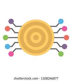 Round coin with nodes pointing outwardly is an altcoin icon
