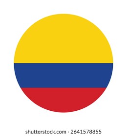Round Colombia Flag Icon – Colombia Flag Circular Vector Badge with Standard Colors and National Symbol. Circle Flag Icon of Colombia, Button Badge Icon.
