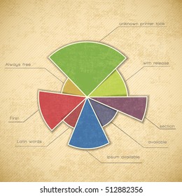 Round color chart divided into sectors they are marked and signed vector illustration